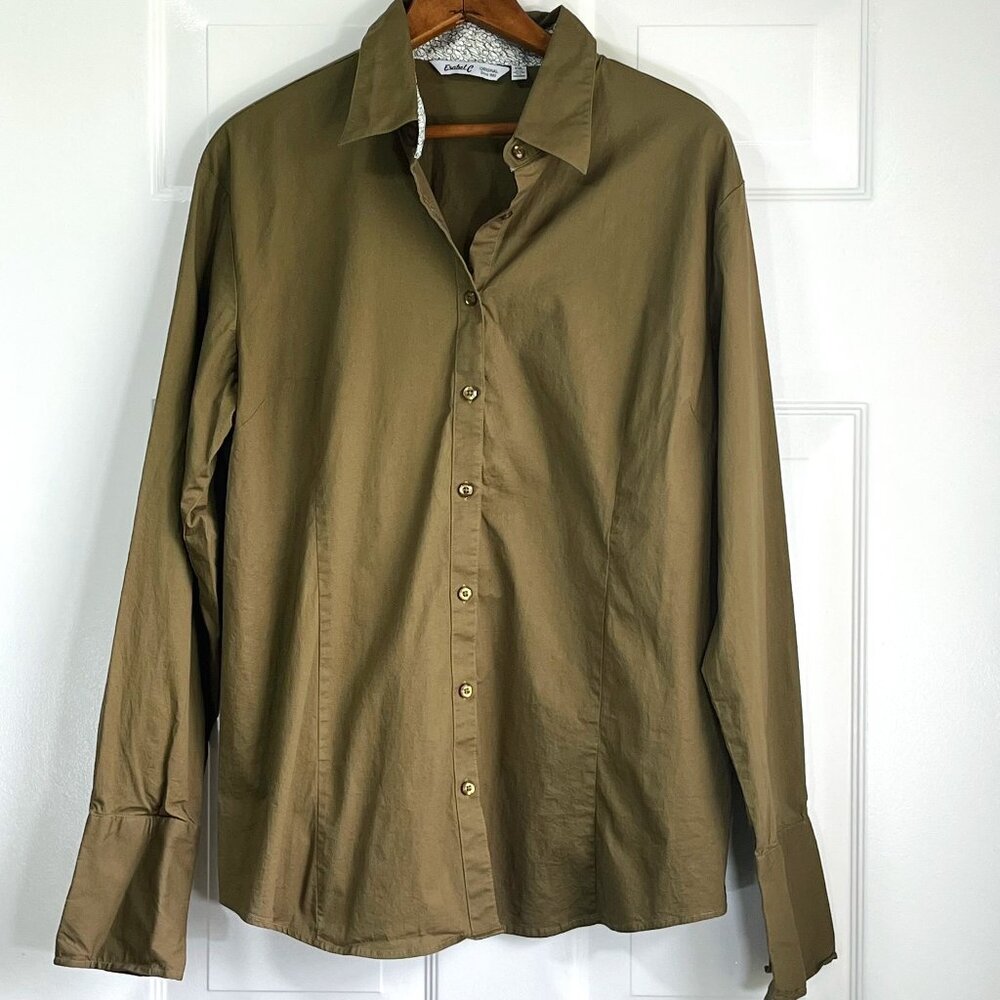 Esabel C. Button Down Collar Shirt Khaki Olive Green Size XXL